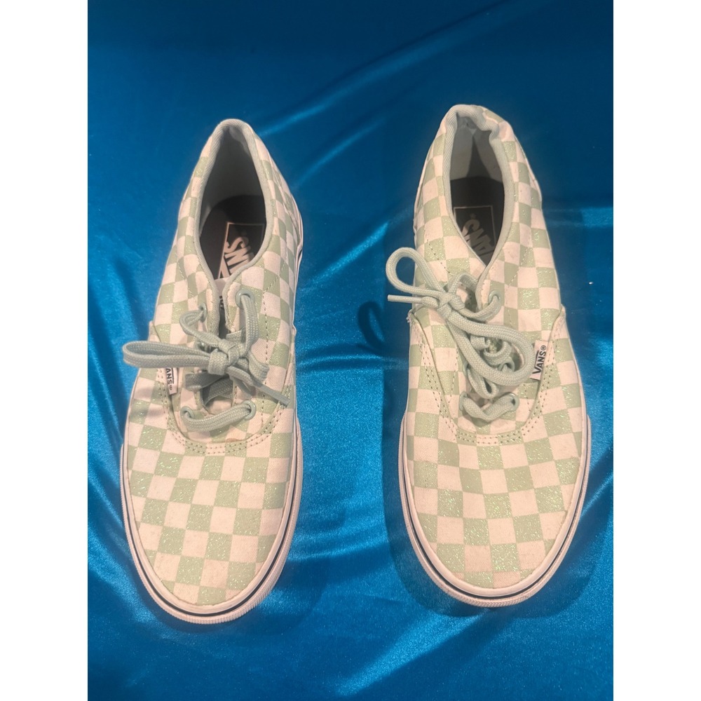 Vans Era Mint Green White Checkerboard Glitter Sneakers Women's 7.5